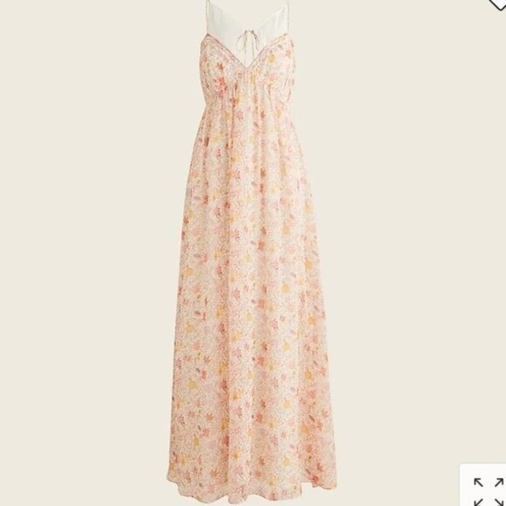 J.Crew Floral Empire Waist Maxi Dress Pink Yellow Open Back Spaghetti Strap | 14